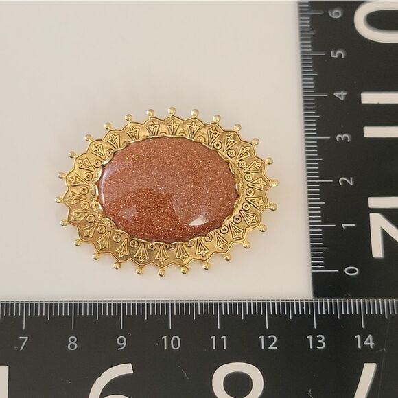 Vintage Brooch Goldstone Goldtone Filigree Brooch #505 - Picture 6 of 11